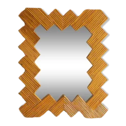 Miroir mural en rotin à motif à chevrons