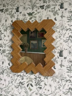 Miroir mural en rotin à motif à chevrons