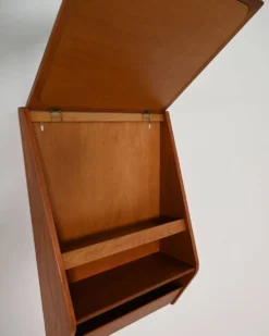 Miroir mural en teck scandinave avec compartiment de rangement, années 1960