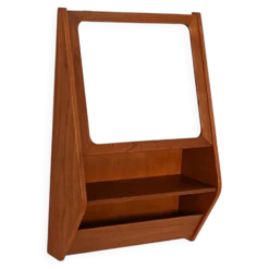 Miroir mural en teck scandinave avec compartiment de rangement, années 1960