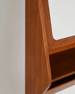 Miroir mural en teck scandinave avec compartiment de rangement, années 1960