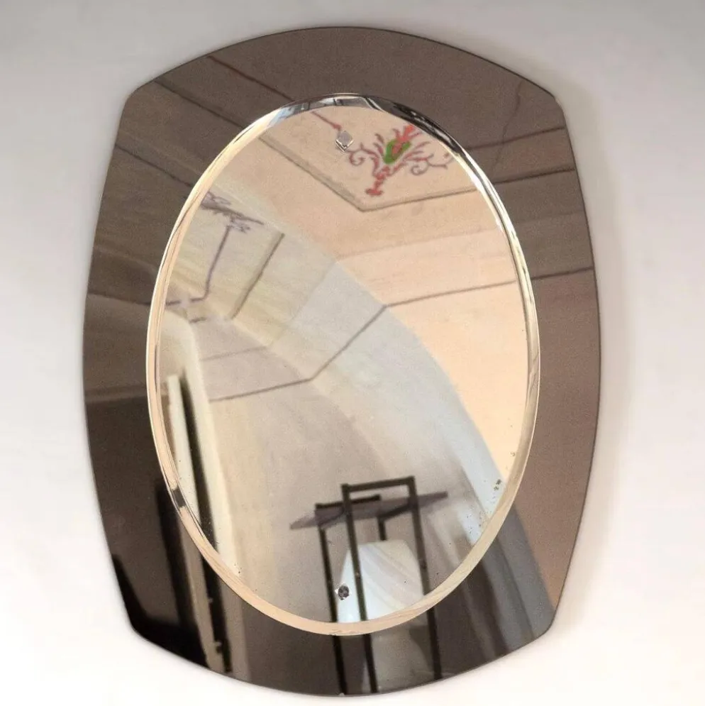 Miroir mural en verre biseauté de style mid-century moderne, Italie, années 1970