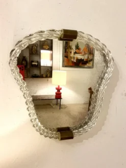 Miroir mural en verre de Murano et Laiton par Barovier & Toso, 1940s