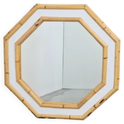 Miroir mural octogonal vintage en bambou, Italie, années 1960