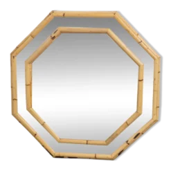 Miroir mural octogonal vintage en bambou, Italie, années 1960