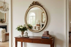 Miroir mural ovale baroque vintage à décor de noeud