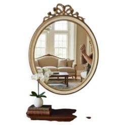 Miroir mural ovale baroque vintage à décor de noeud