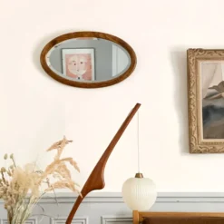 Miroir mural ovale bois et stuc