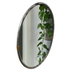 Miroir mural ovale chromé vintage / Miroir mural années 70