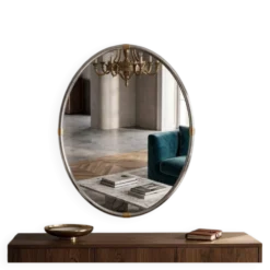 Miroir mural ovale chromé vintage / Miroir mural années 70