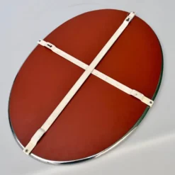 Miroir mural ovale de style mid-century avec cadre en métal chromé, années 1970