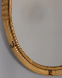 Miroir mural ovale en bambou au design italien vintage des années 1960