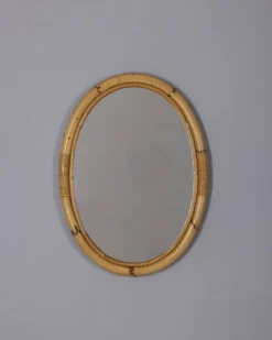 Miroir mural ovale en bambou au design italien vintage des années 1960