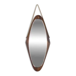 Miroir mural ovale vintage en bois des années 1960, design italien