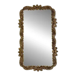 Miroir mural rectangulaire vintage avec cadre en bronze, miroir en bronze