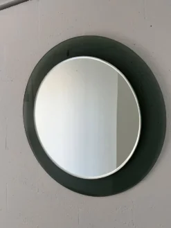 Miroir mural rond décoratif en verre fumé, objet de collection italien de l'ère spatiale