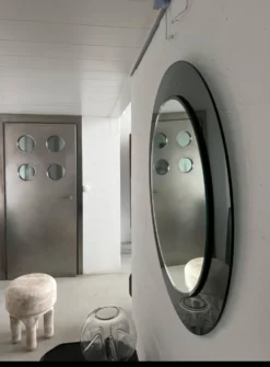 Miroir mural rond décoratif en verre fumé, objet de collection italien de l'ère spatiale