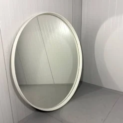 Miroir mural rond en bois blanc XXL, années 1960-1970