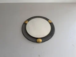 Miroir mural rond en laiton et fil de fer noir, années 1960, Allemagne