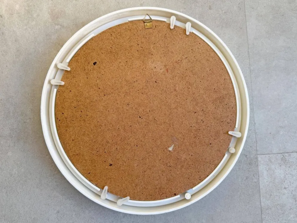 Miroir mural rond en plastique beige de l'ère spatiale
