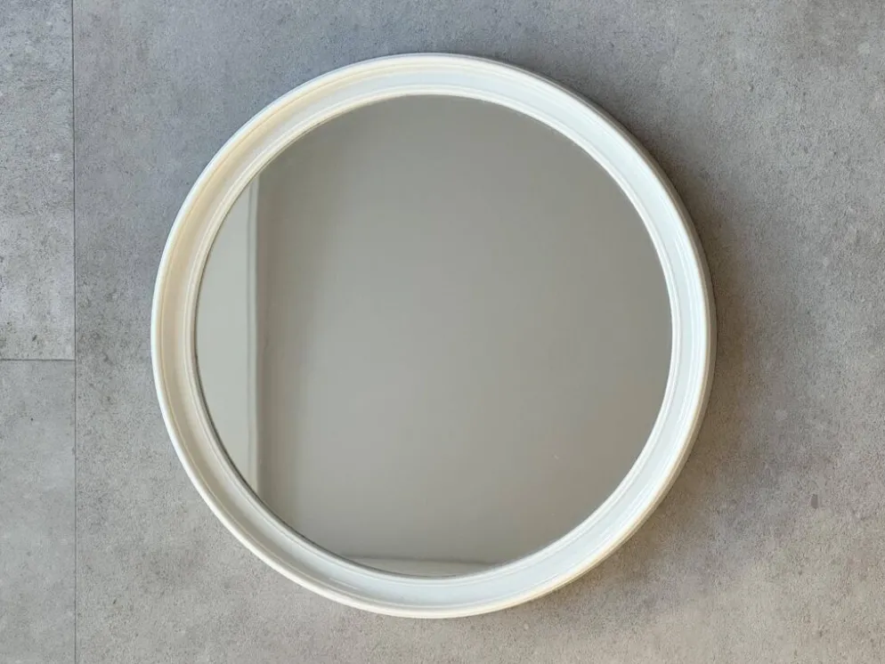 Miroir mural rond en plastique beige de l'ère spatiale
