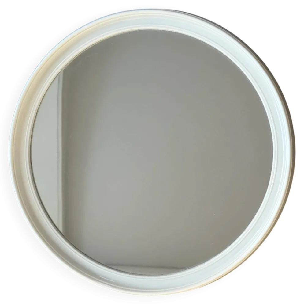 Miroir mural rond en plastique beige de l'ère spatiale