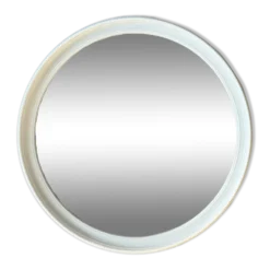Miroir mural rond en plastique beige de l'ère spatiale