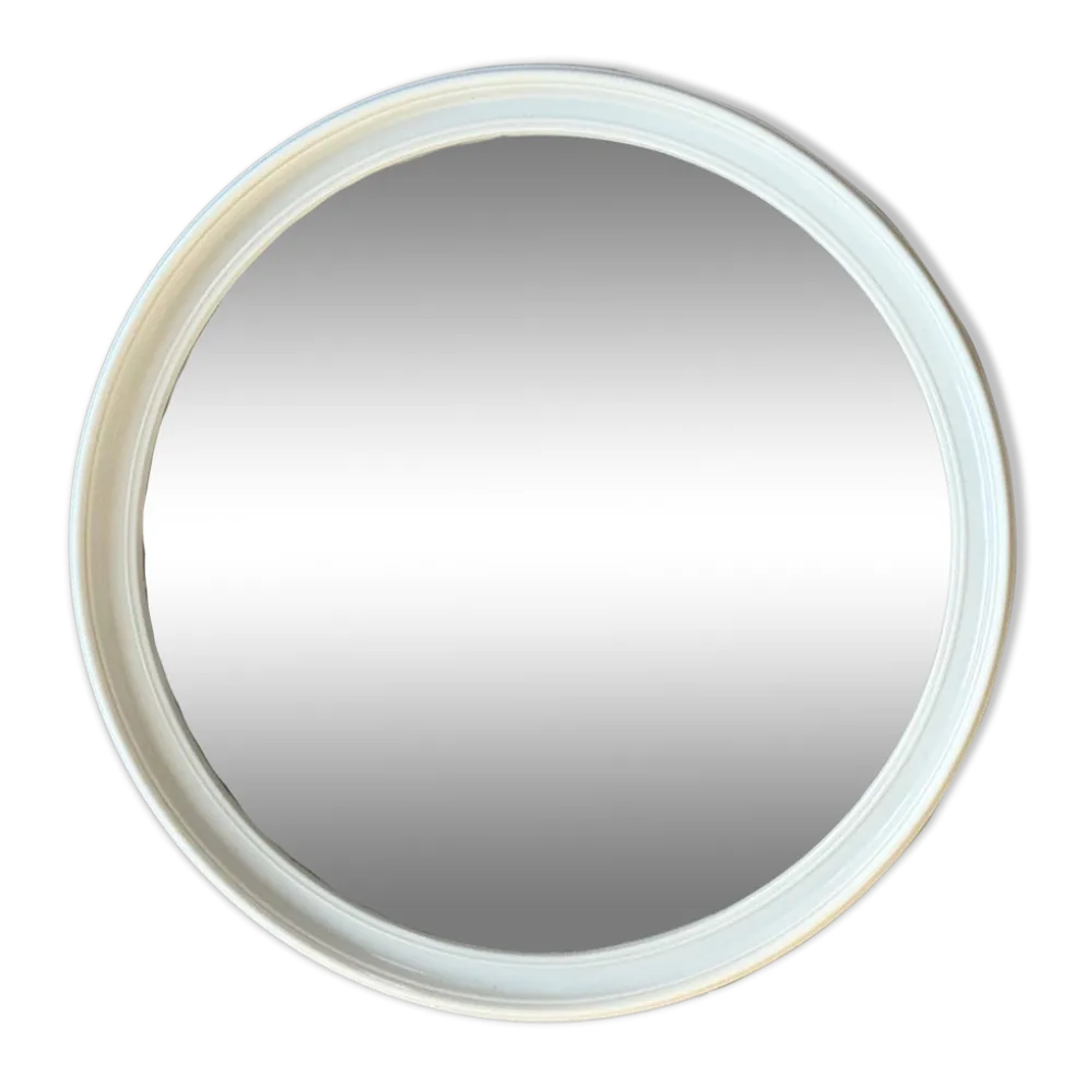 Miroir mural rond en plastique beige de l'ère spatiale