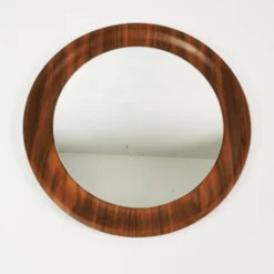 Miroir mural rond en teck du milieu du siècle, Danemark, années 1960