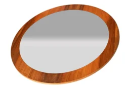 Miroir mural rond en teck vintage des années 1970