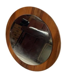 Miroir mural rond en teck vintage des années 1970
