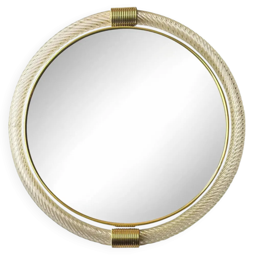 Miroir mural rond en verre de Murano « Torciglione » doré