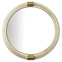Miroir mural rond en verre de Murano « Torciglione » doré