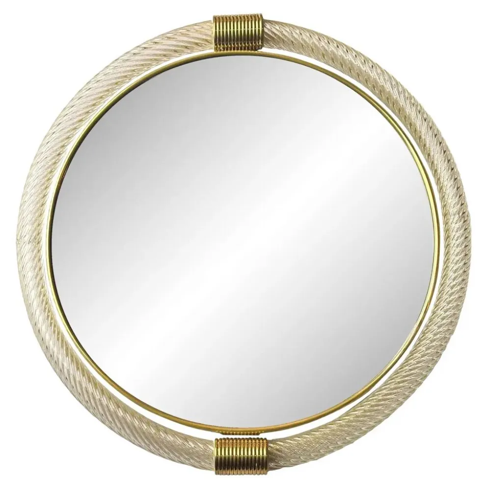 Miroir mural rond en verre de Murano « Torciglione » doré