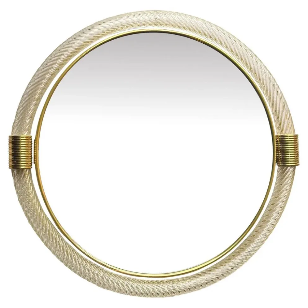 Miroir mural rond en verre de Murano « Torciglione » doré