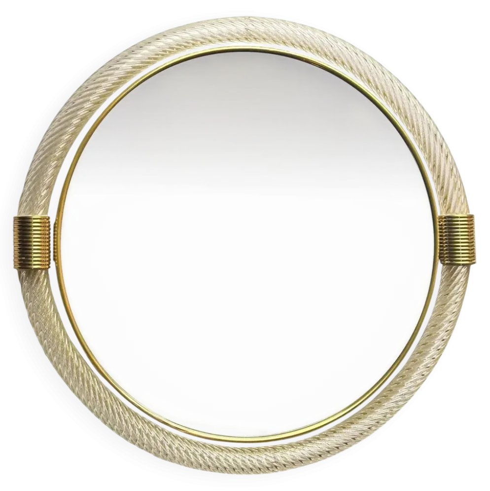 Miroir mural rond en verre de Murano « Torciglione » doré