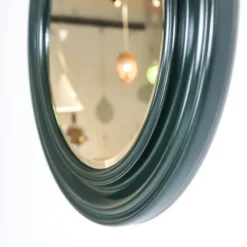 Miroir mural rond italien en bois vert foncé, années 1970