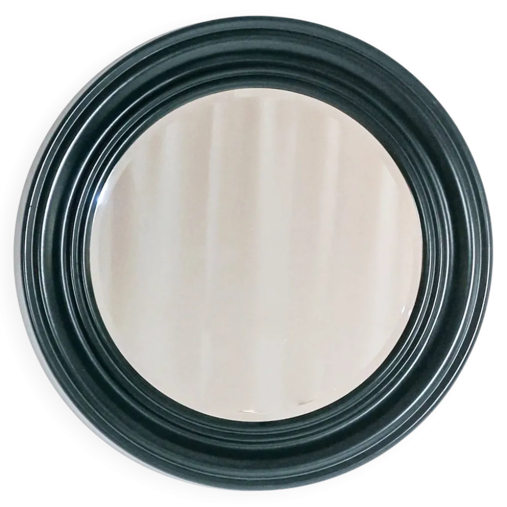 Miroir mural rond italien en bois vert foncé, années 1970