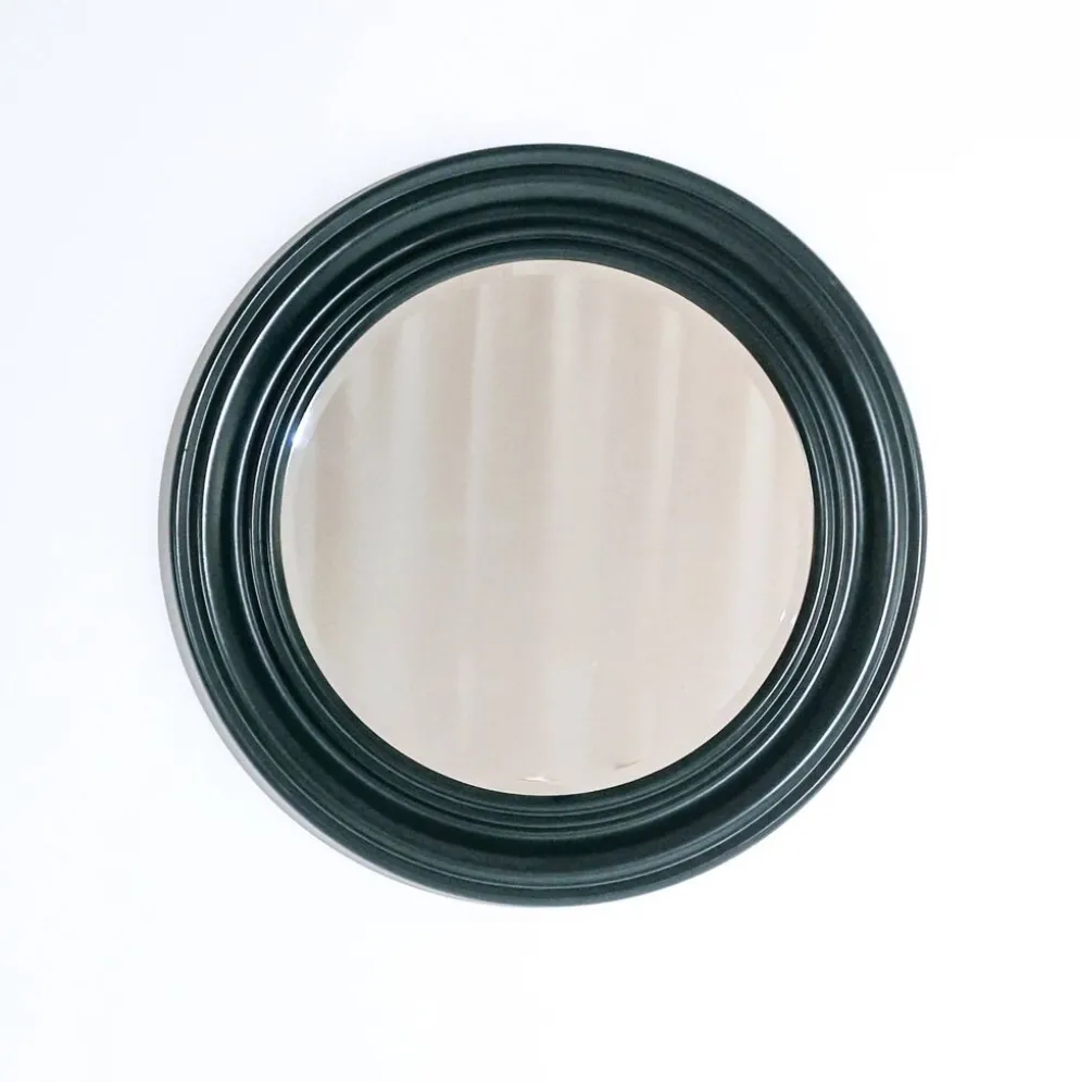 Miroir mural rond italien en bois vert foncé, années 1970