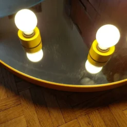 Miroir mural rond lumineux Gedy Space Age jaune – Italie, années 1970