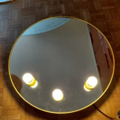 Miroir mural rond lumineux Gedy Space Age jaune – Italie, années 1970