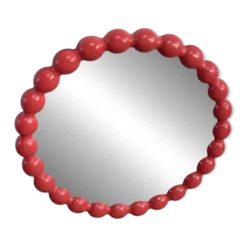 Miroir mural rond perles rouges style design vintage rétro