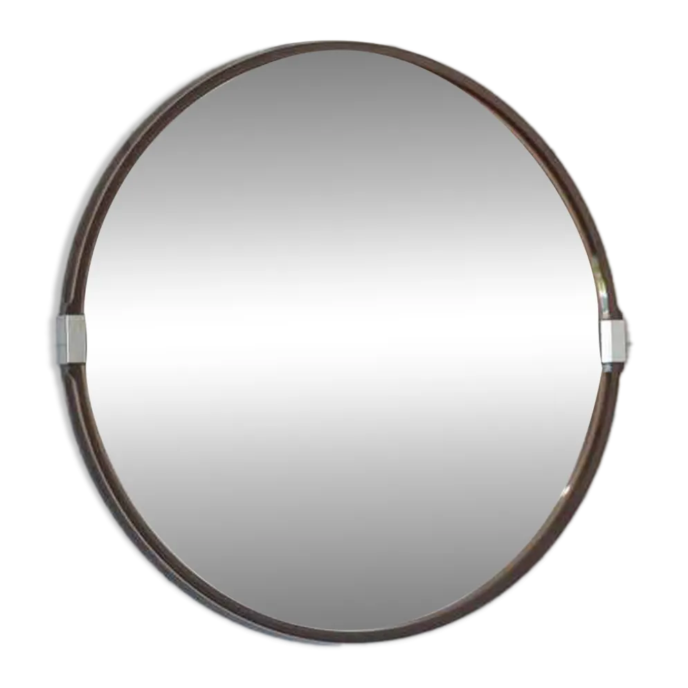 Miroir mural rond vintage des années 1970 / Attribué à Allibert / Miroir de salle de bain style Space Age
