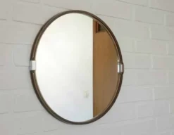 Miroir mural rond vintage des années 1970 / Attribué à Allibert / Miroir de salle de bain style Space Age