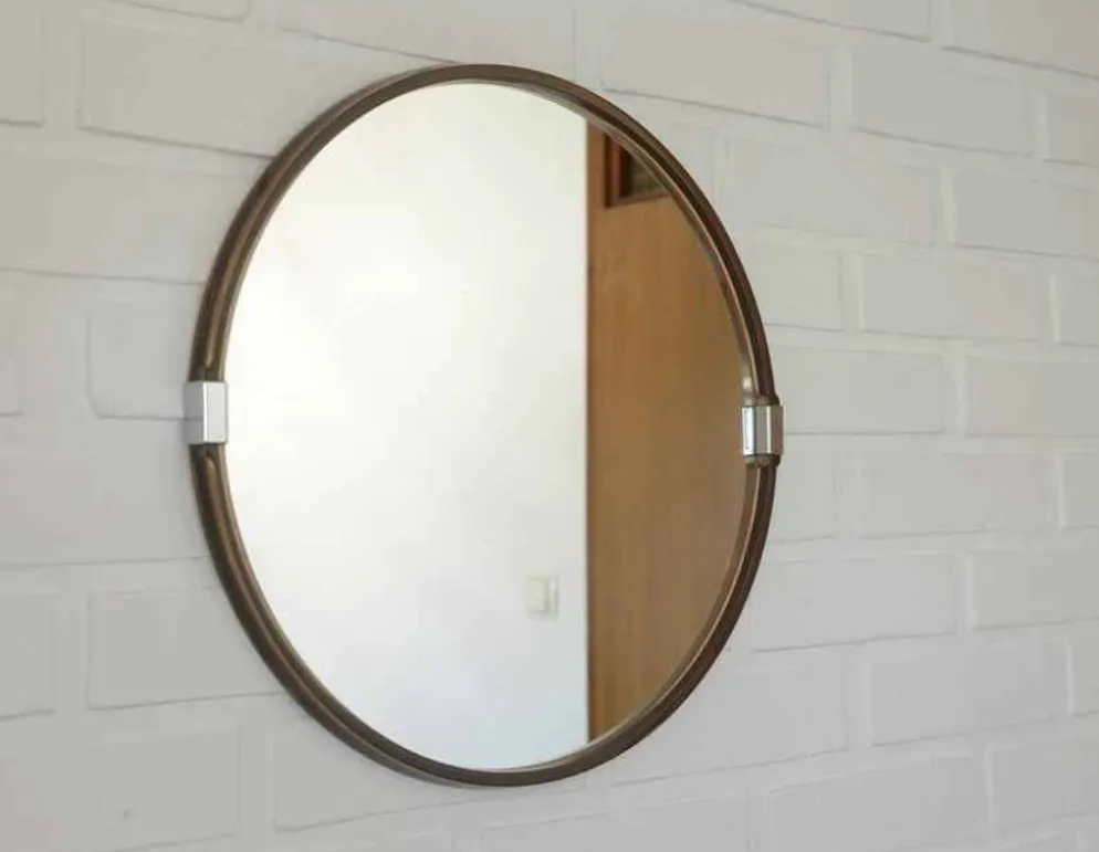 Miroir mural rond vintage des années 1970 / Attribué à Allibert / Miroir de salle de bain style Space Age