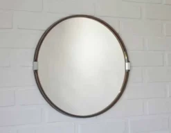 Miroir mural rond vintage des années 1970 / Attribué à Allibert / Miroir de salle de bain style Space Age
