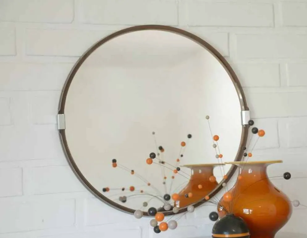 Miroir mural rond vintage des années 1970 / Attribué à Allibert / Miroir de salle de bain style Space Age