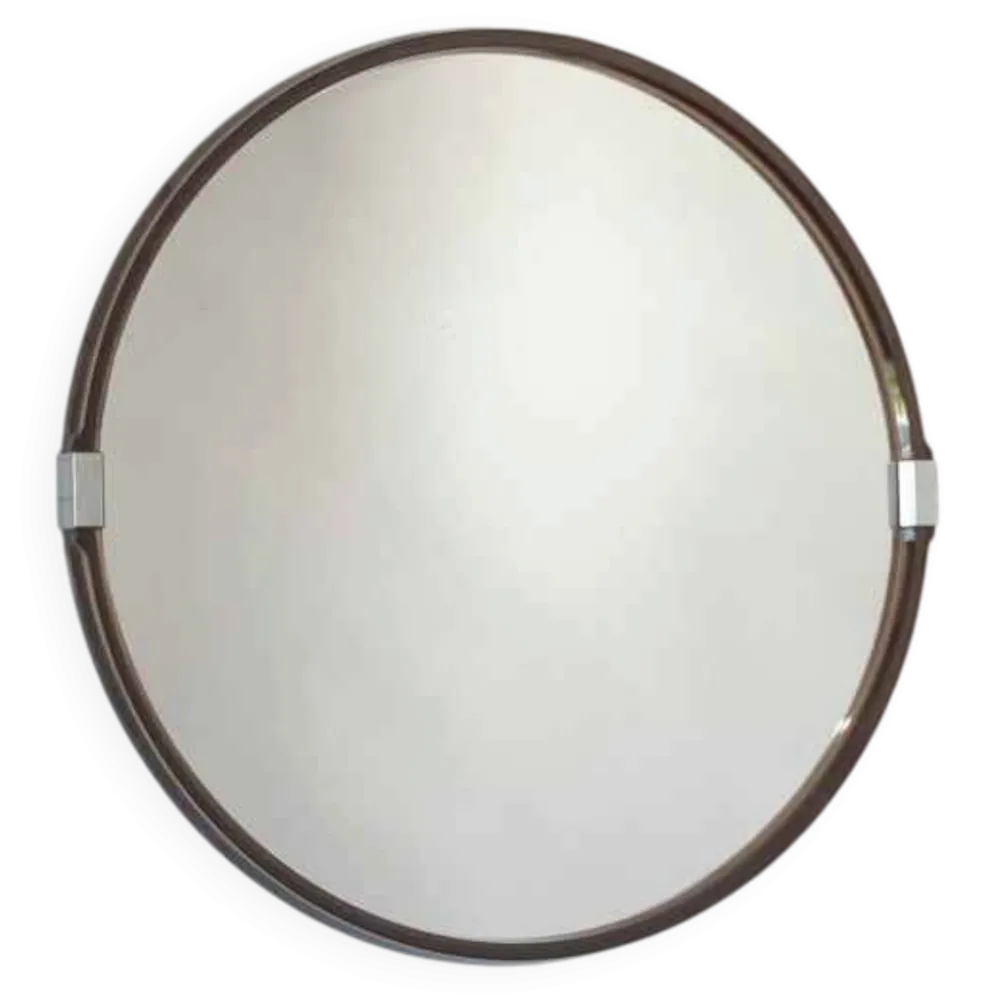Miroir mural rond vintage des années 1970 / Attribué à Allibert / Miroir de salle de bain style Space Age