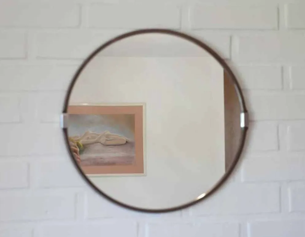 Miroir mural rond vintage des années 1970 / Attribué à Allibert / Miroir de salle de bain style Space Age
