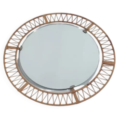 Miroir mural rond vintage en rotin, style bohème et ethnique